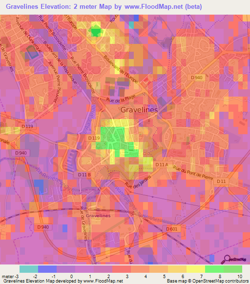 Gravelines,France Elevation Map