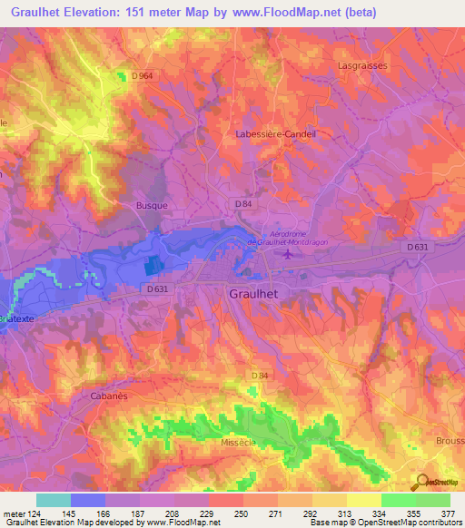 Graulhet,France Elevation Map