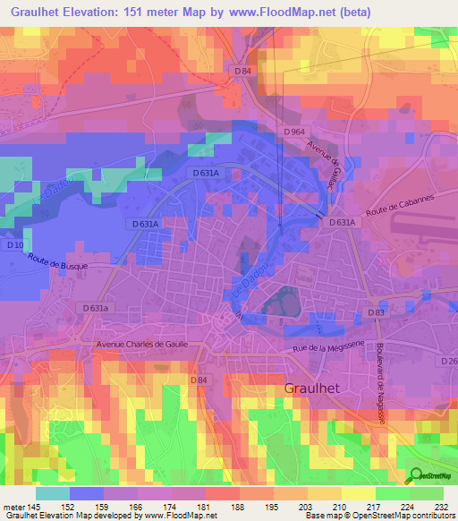 Graulhet,France Elevation Map