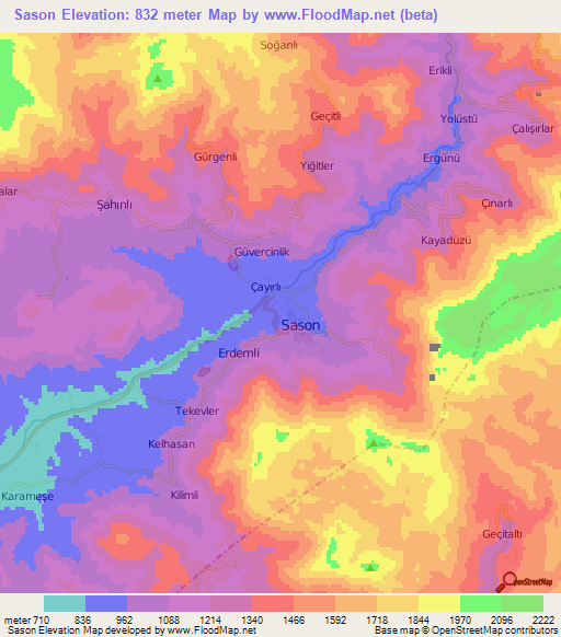 Sason,Turkey Elevation Map