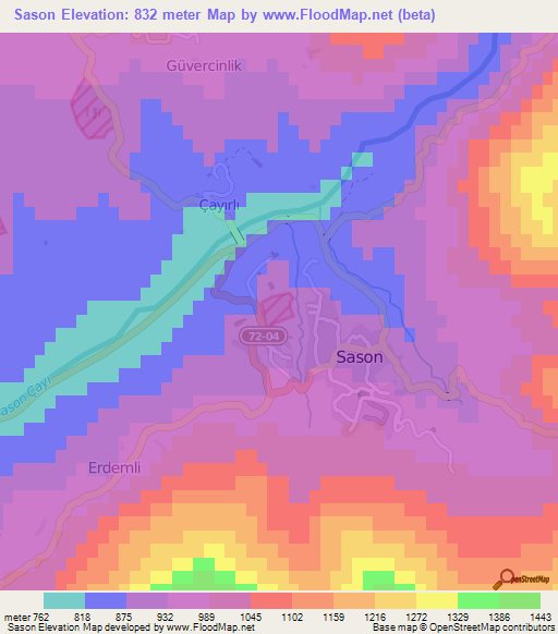 Sason,Turkey Elevation Map