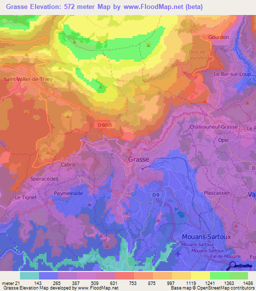 Grasse,France Elevation Map