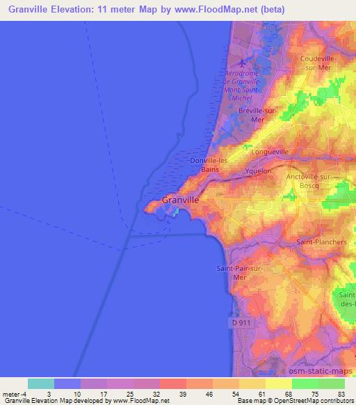 Granville,France Elevation Map