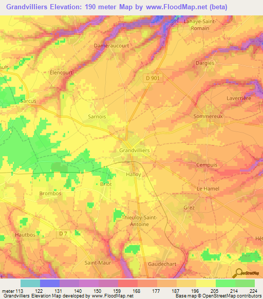 Grandvilliers,France Elevation Map