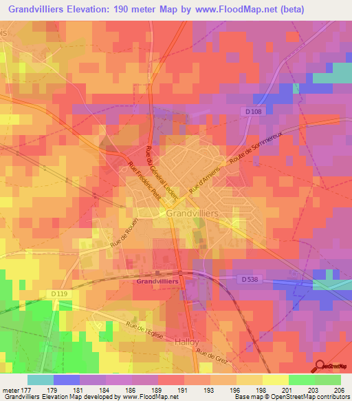 Grandvilliers,France Elevation Map