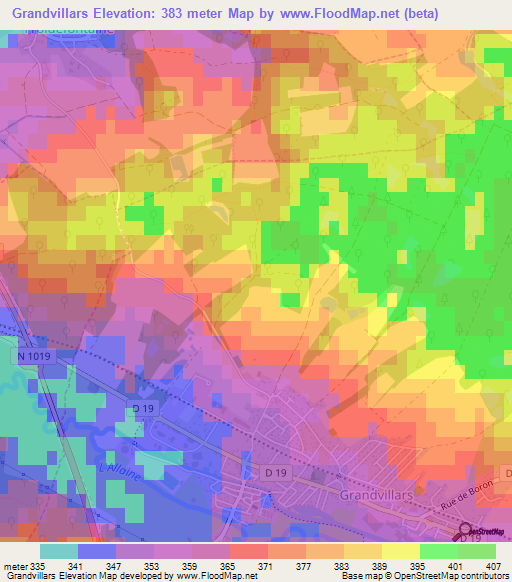 Grandvillars,France Elevation Map