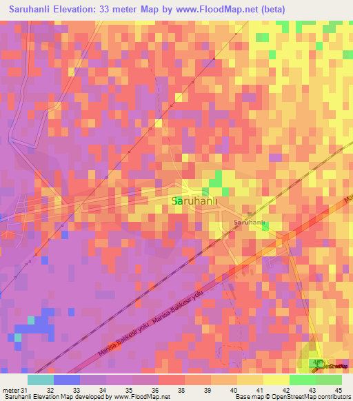 Saruhanli,Turkey Elevation Map