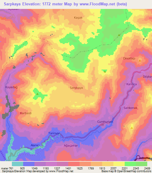 Sarpkaya,Turkey Elevation Map