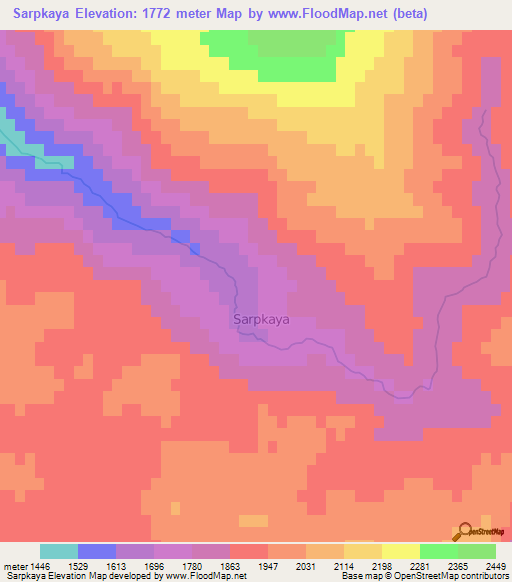 Sarpkaya,Turkey Elevation Map