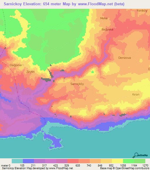 Sarnickoy,Turkey Elevation Map