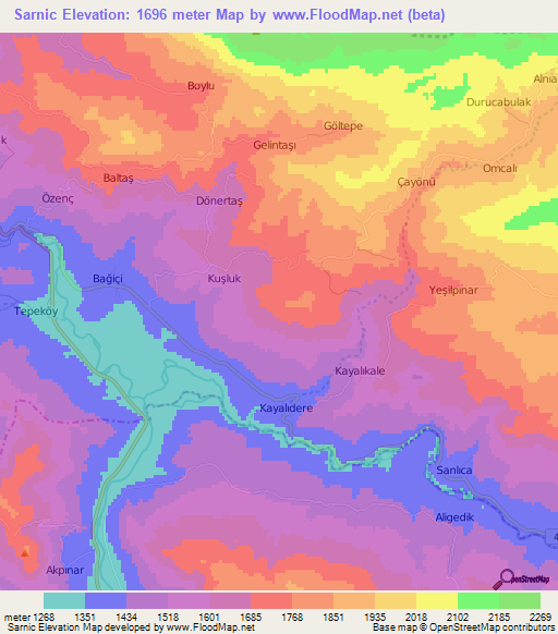 Sarnic,Turkey Elevation Map