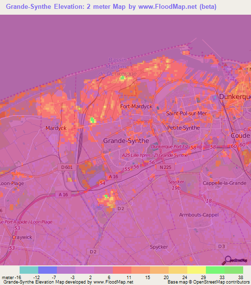 Grande-Synthe,France Elevation Map