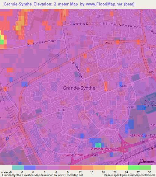 Grande-Synthe,France Elevation Map