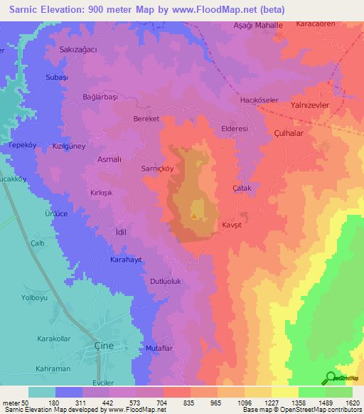 Sarnic,Turkey Elevation Map