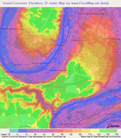 Grand-Couronne,France Elevation Map