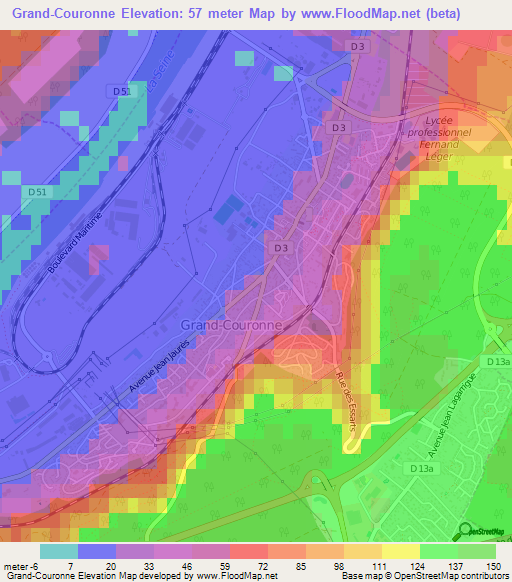 Grand-Couronne,France Elevation Map