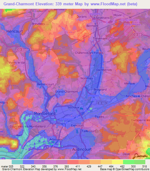 Grand-Charmont,France Elevation Map