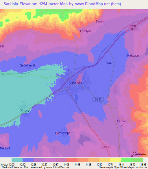 Sarkisla,Turkey Elevation Map