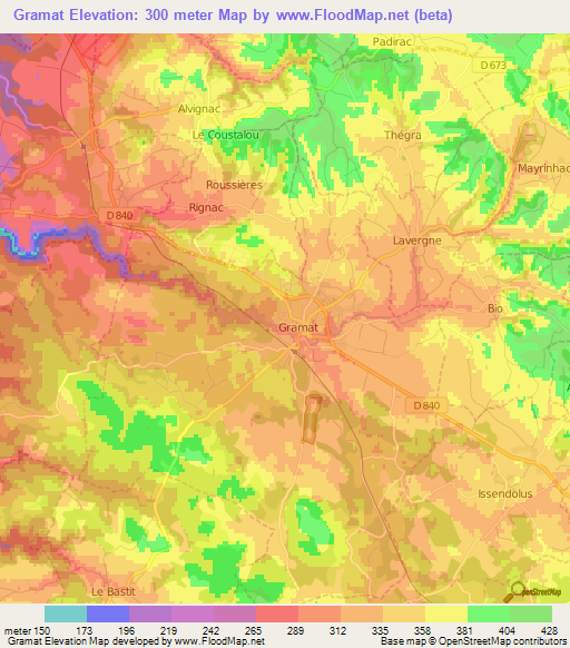 Gramat,France Elevation Map