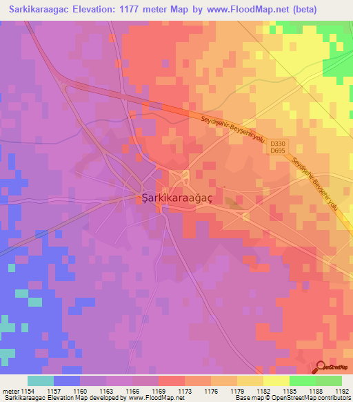 Sarkikaraagac,Turkey Elevation Map