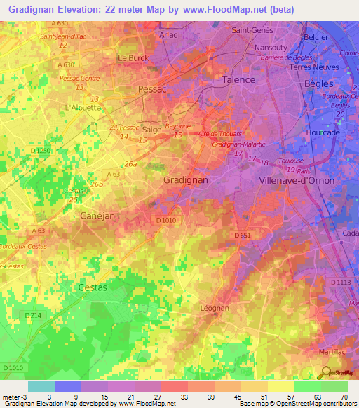 Gradignan,France Elevation Map