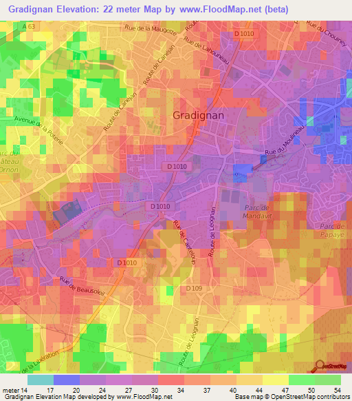 Gradignan,France Elevation Map