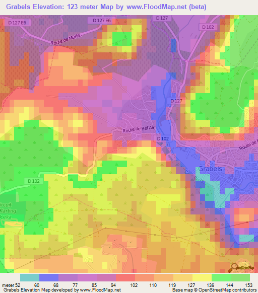 Grabels,France Elevation Map