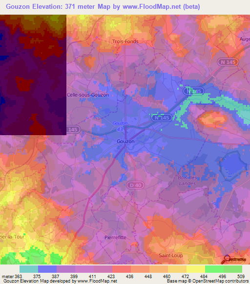 Gouzon,France Elevation Map