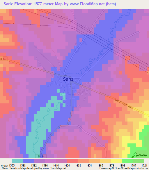 Sariz,Turkey Elevation Map