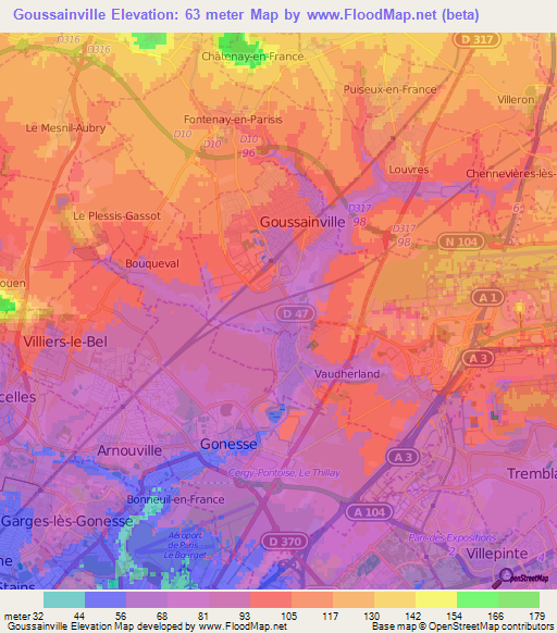 Goussainville,France Elevation Map