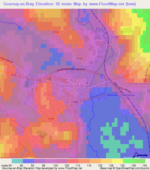 Gournay-en-Bray,France Elevation Map