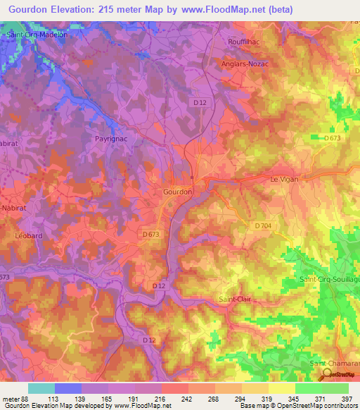 Gourdon,France Elevation Map