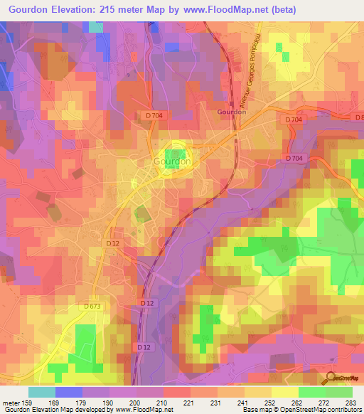 Gourdon,France Elevation Map