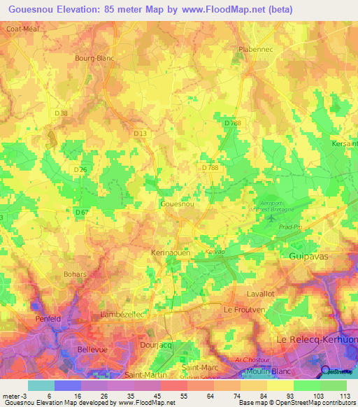 Gouesnou,France Elevation Map