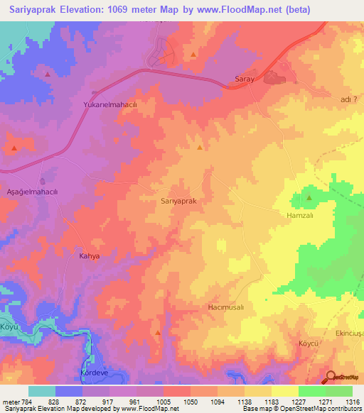 Sariyaprak,Turkey Elevation Map