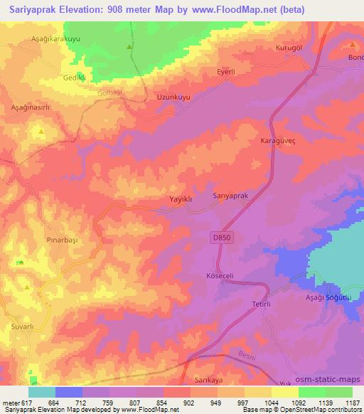 Sariyaprak,Turkey Elevation Map