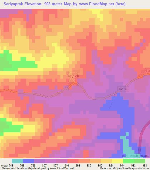 Sariyaprak,Turkey Elevation Map