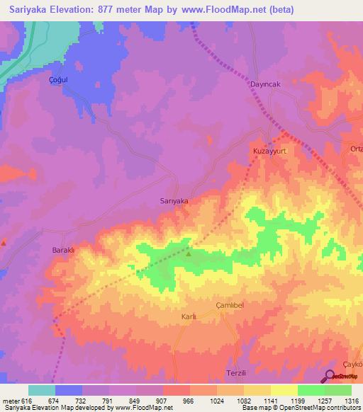 Sariyaka,Turkey Elevation Map