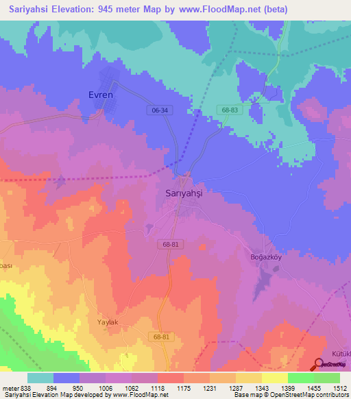 Sariyahsi,Turkey Elevation Map