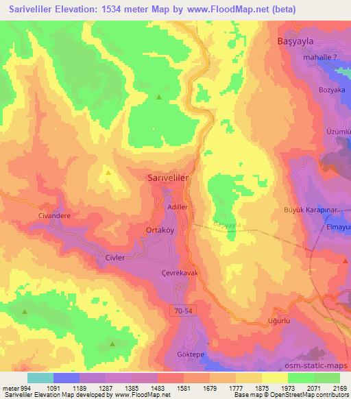 Sariveliler,Turkey Elevation Map