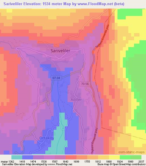 Sariveliler,Turkey Elevation Map