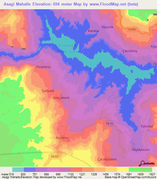 Asagi Mahalle,Turkey Elevation Map