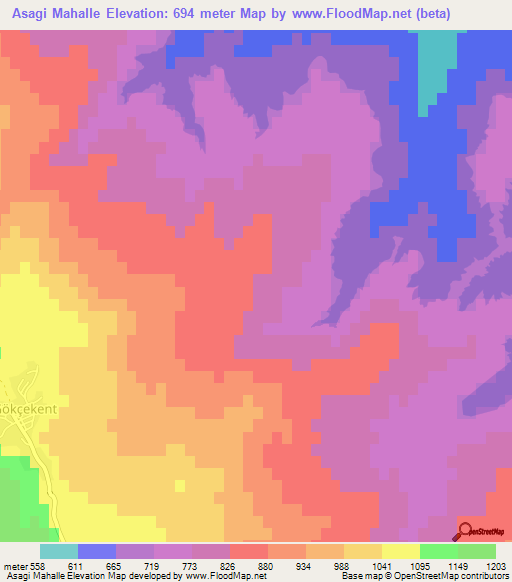 Asagi Mahalle,Turkey Elevation Map