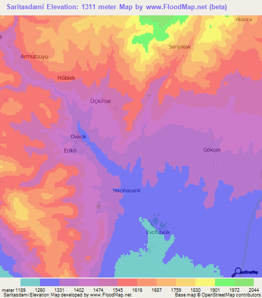 Saritasdami,Turkey Elevation Map