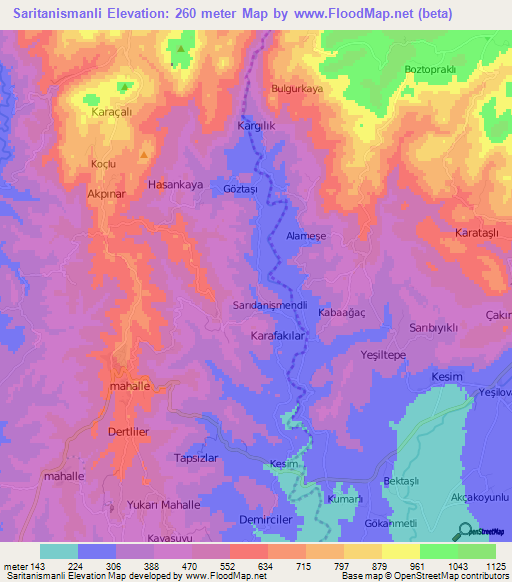 Saritanismanli,Turkey Elevation Map