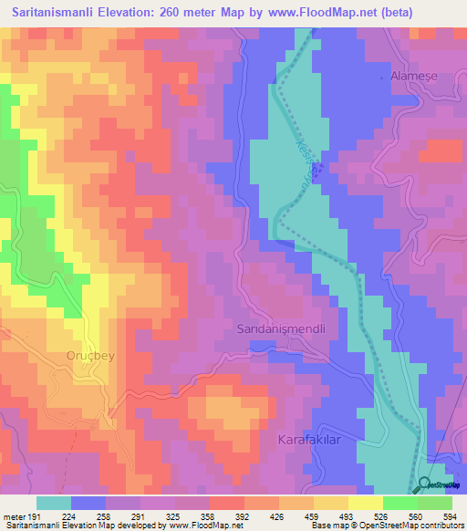 Saritanismanli,Turkey Elevation Map