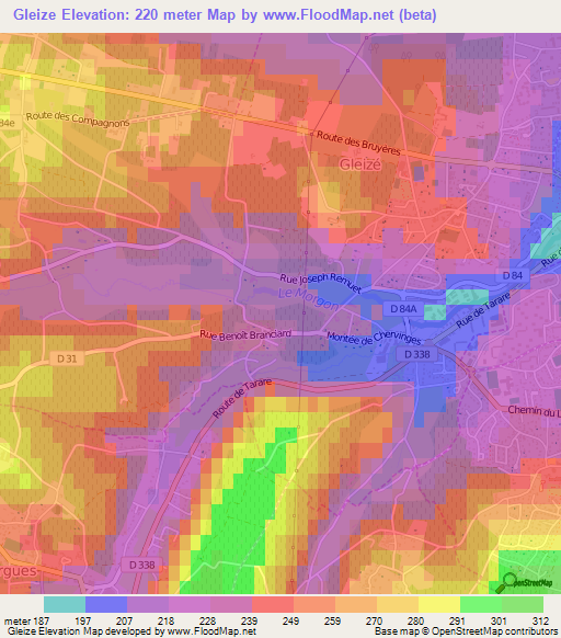 Gleize,France Elevation Map