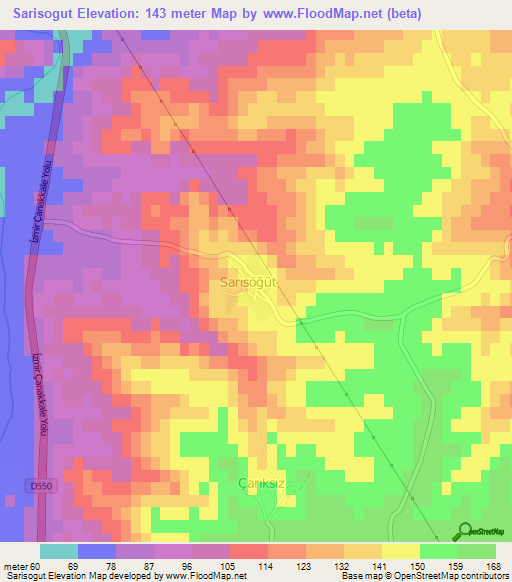 Sarisogut,Turkey Elevation Map