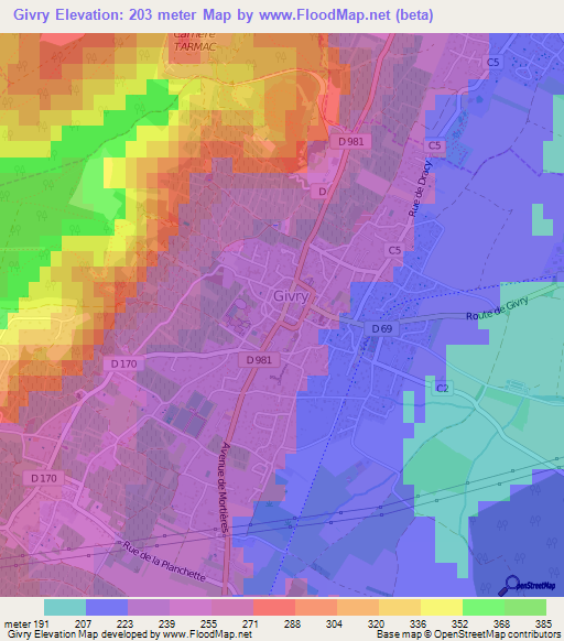 Givry,France Elevation Map