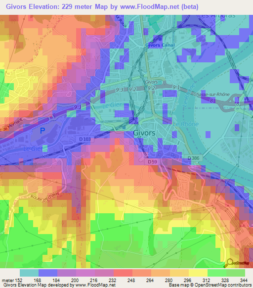 Givors,France Elevation Map